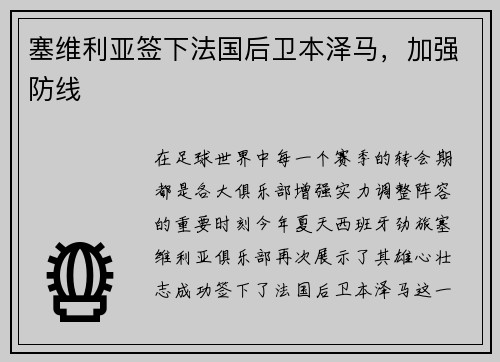 塞维利亚签下法国后卫本泽马，加强防线